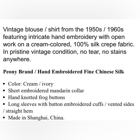 100% Silk Hand Embroidered Vintage Blouse Size Small 60s - Picture 11 of 11